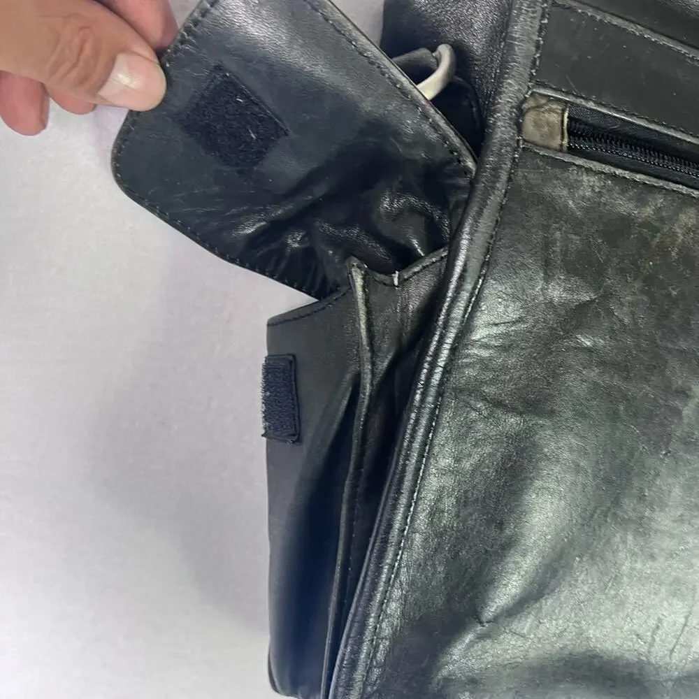 Vintage All Leather Briefcase Black cross body